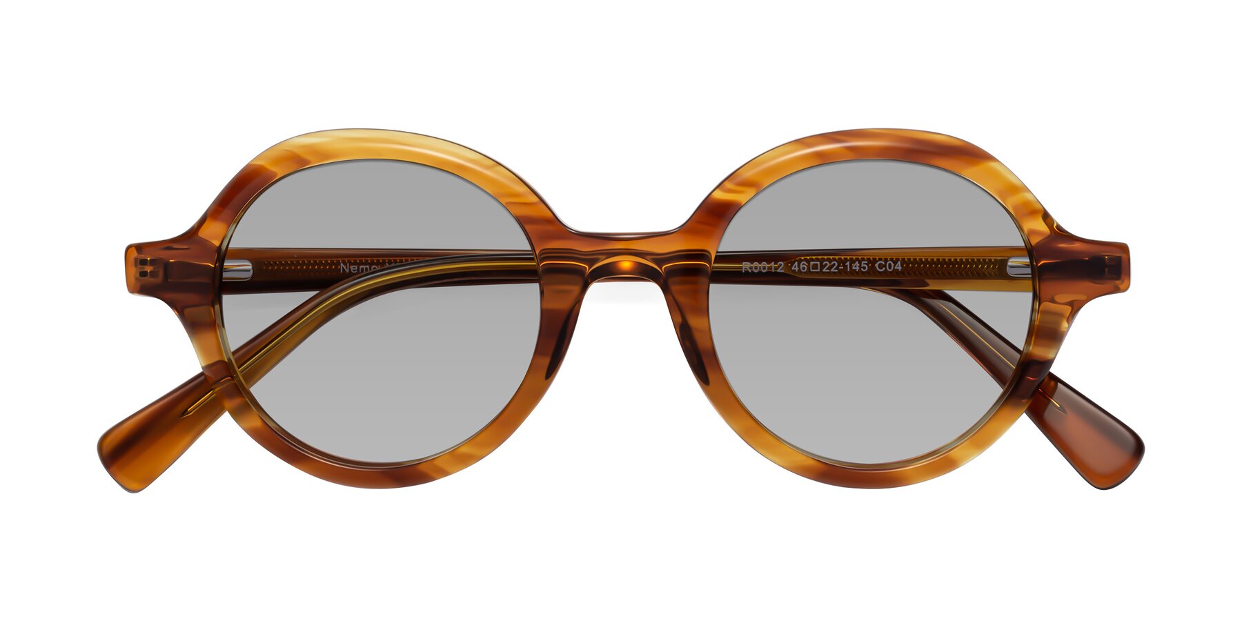 Folded Front of Nemo in Striped Amber with Light Gray Tinted Lenses