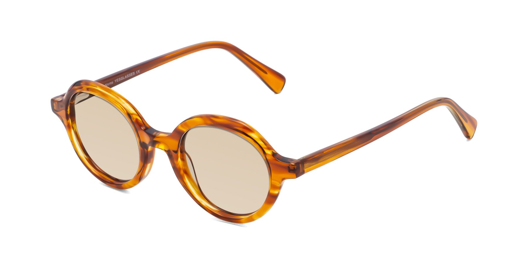 Angle of Nemo in Striped Amber with Light Brown Tinted Lenses