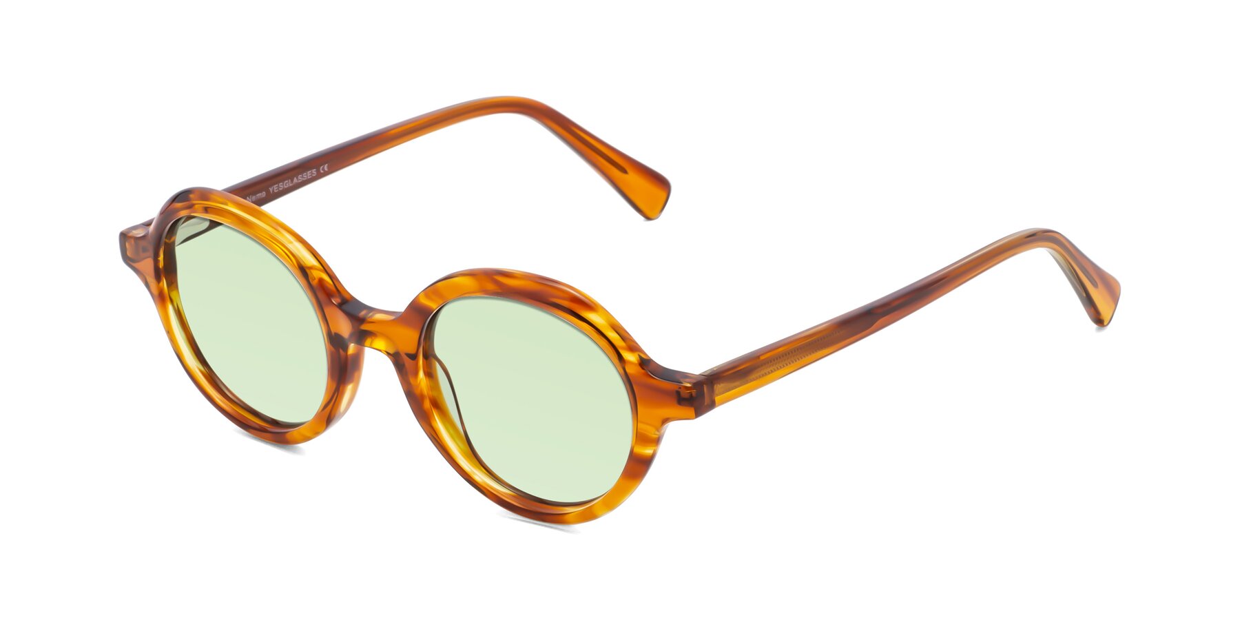 Angle of Nemo in Striped Amber with Light Green Tinted Lenses