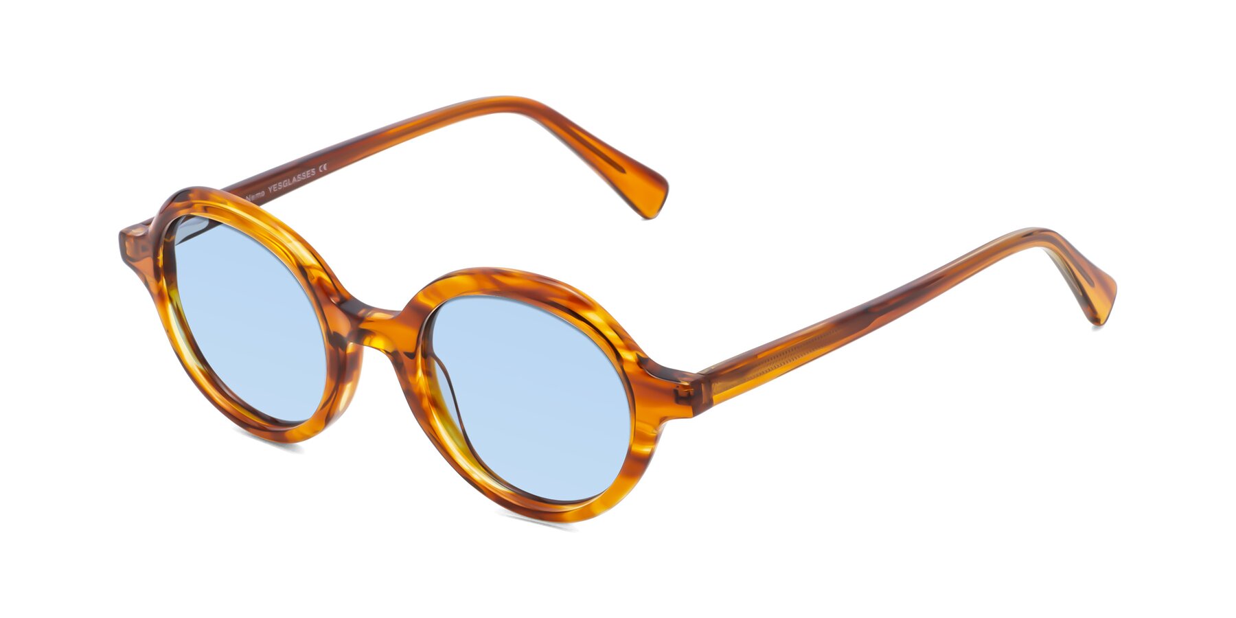 Angle of Nemo in Striped Amber with Light Blue Tinted Lenses