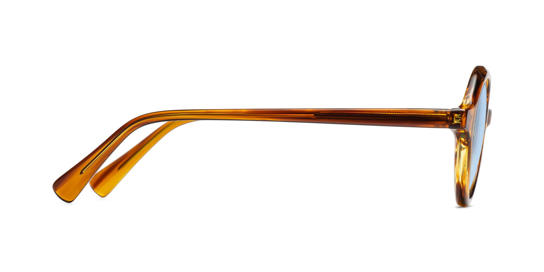 Side of Nemo in Striped Amber with Light Blue Tinted Lenses