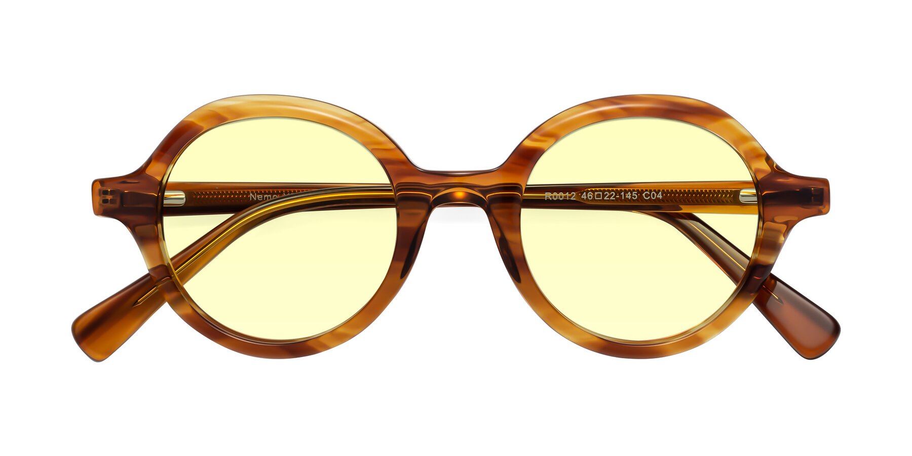 Folded Front of Nemo in Striped Amber with Light Yellow Tinted Lenses