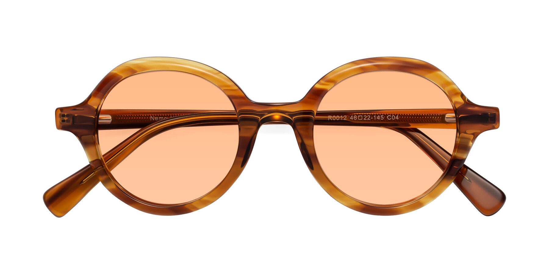 Folded Front of Nemo in Striped Amber with Light Orange Tinted Lenses