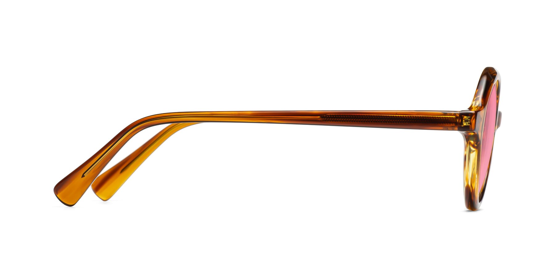 Side of Nemo in Striped Amber with Pink Tinted Lenses