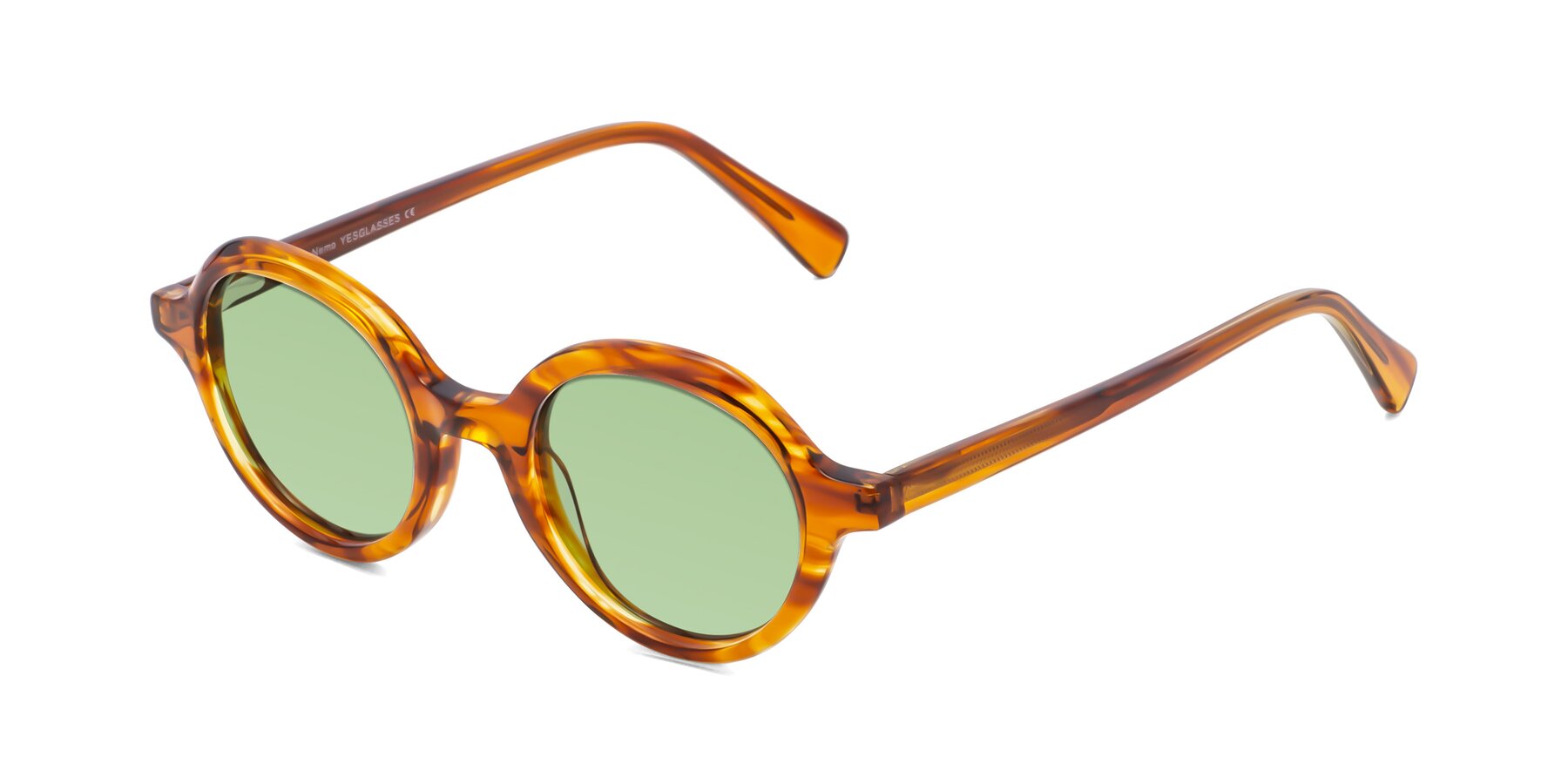 Angle of Nemo in Striped Amber with Medium Green Tinted Lenses