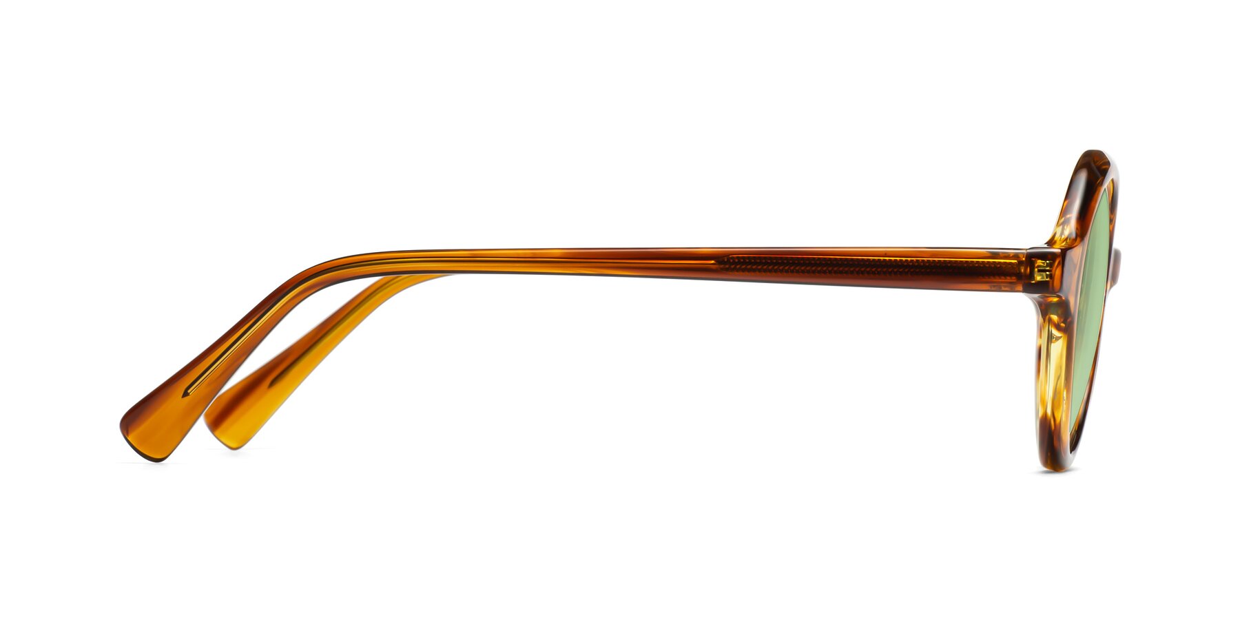 Side of Nemo in Striped Amber with Medium Green Tinted Lenses