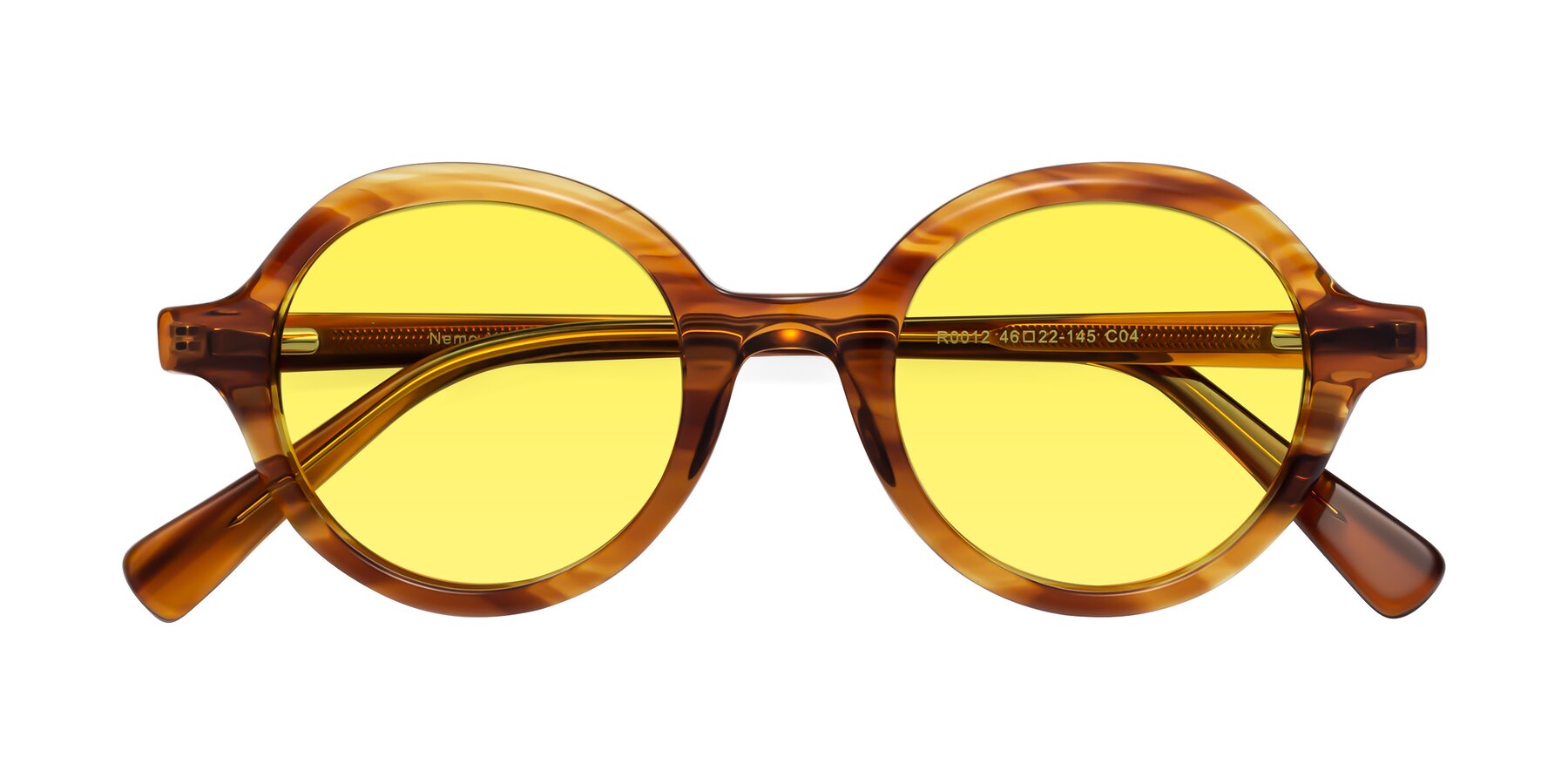 Folded Front of Nemo in Striped Amber with Medium Yellow Tinted Lenses