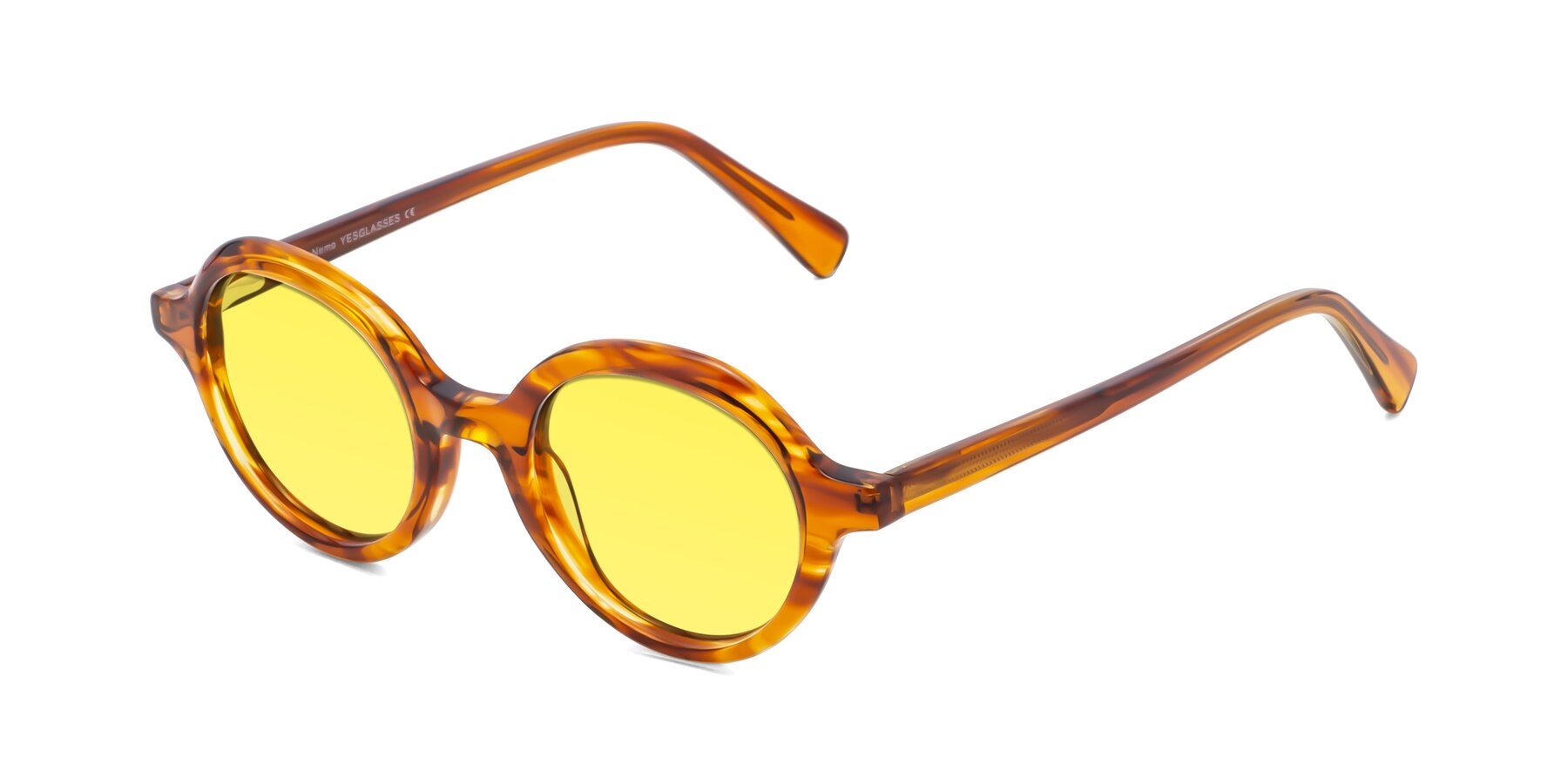 Angle of Nemo in Striped Amber with Medium Yellow Tinted Lenses