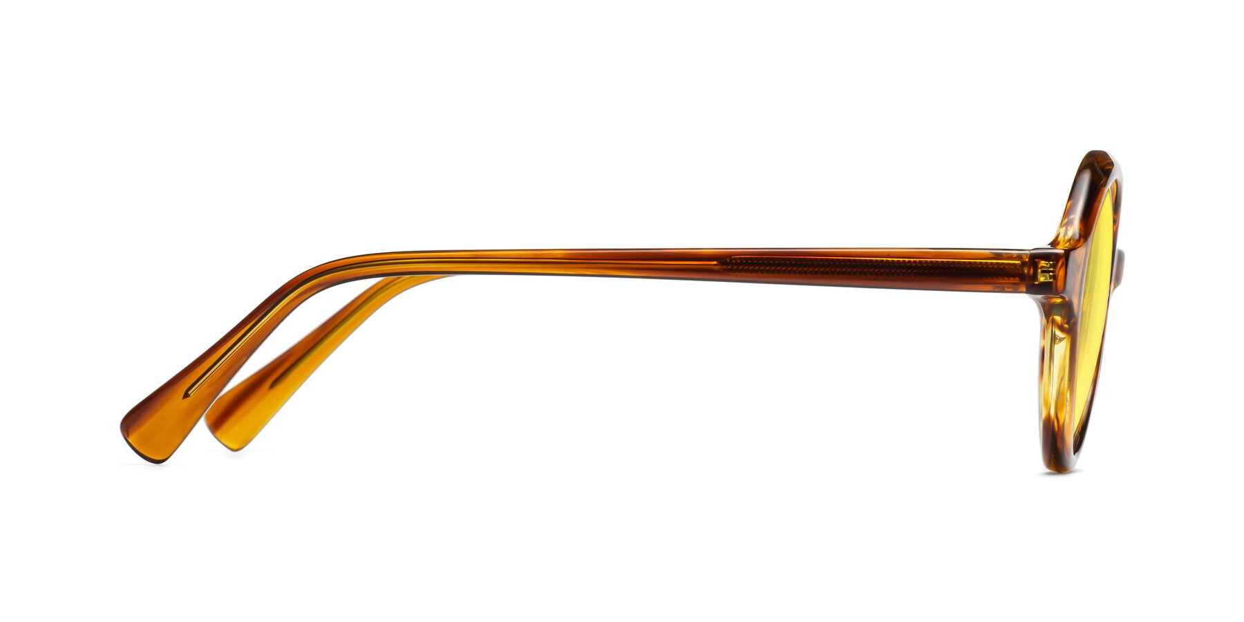 Side of Nemo in Striped Amber with Medium Yellow Tinted Lenses