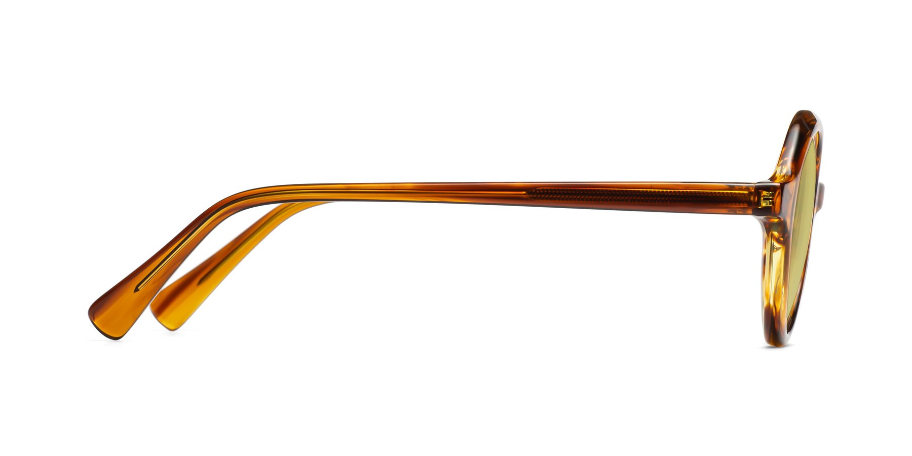 Side of Nemo in Striped Amber with Medium Champagne Tinted Lenses