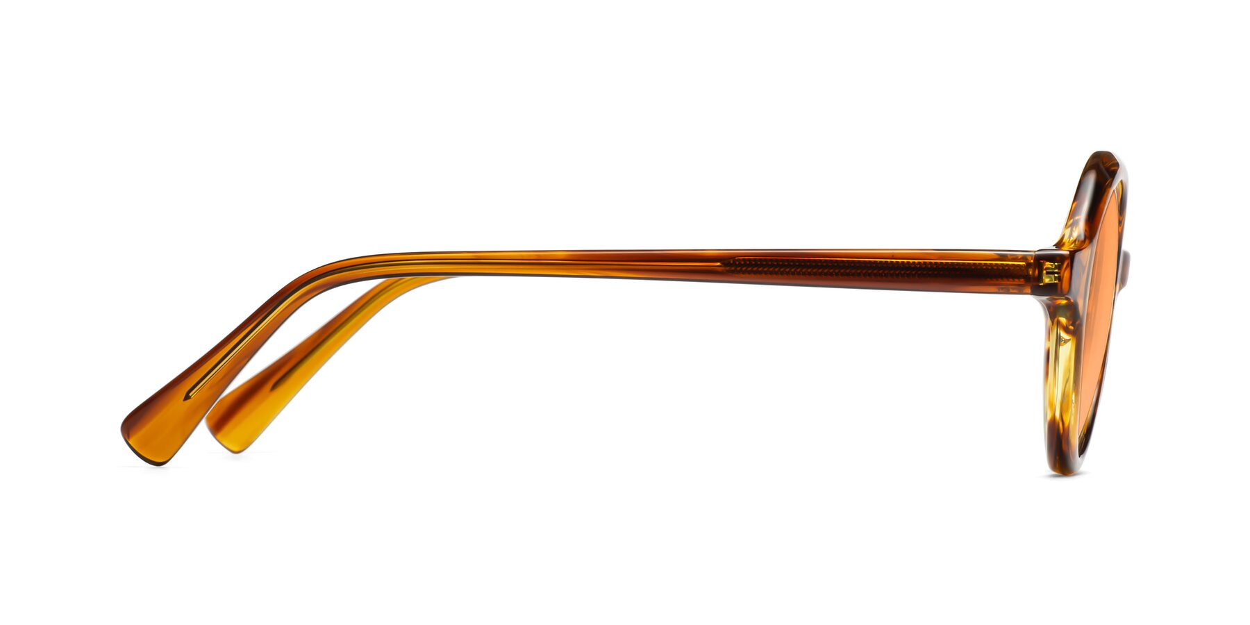 Side of Nemo in Striped Amber with Medium Orange Tinted Lenses