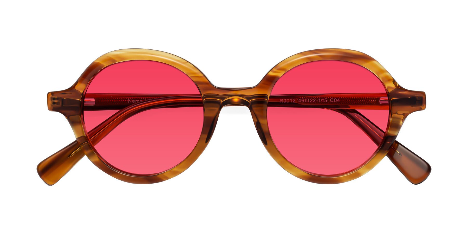 Folded Front of Nemo in Striped Amber with Red Tinted Lenses