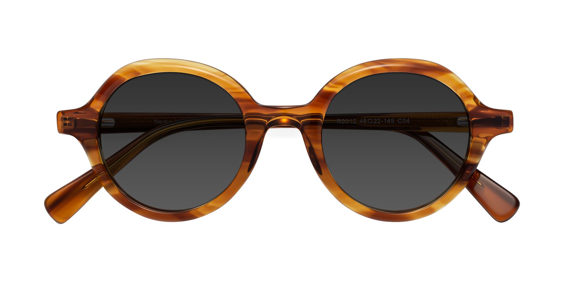 Folded Front of Nemo in Striped Amber with Gray Tinted Lenses