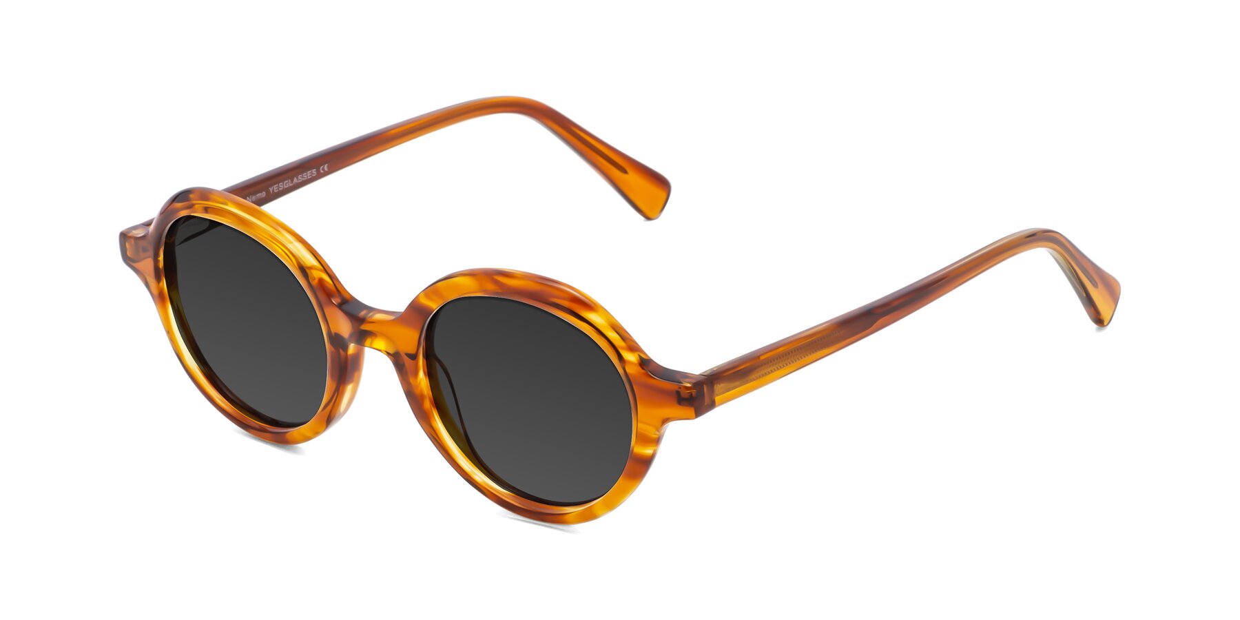 Angle of Nemo in Striped Amber with Gray Tinted Lenses