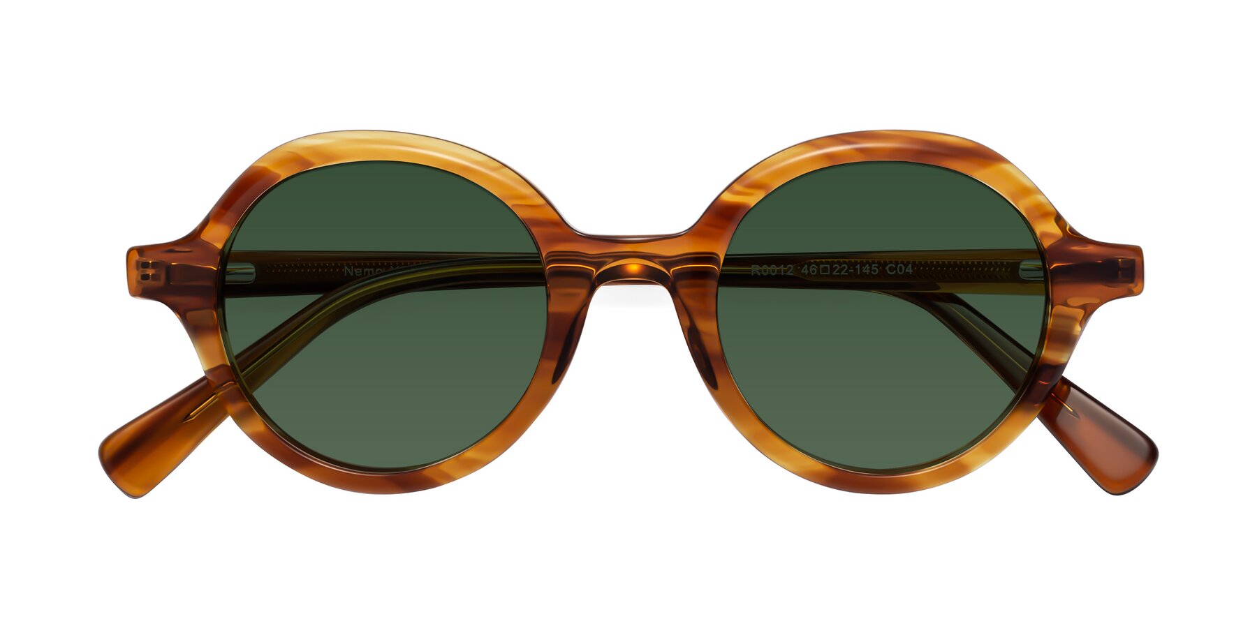 Folded Front of Nemo in Striped Amber with Green Tinted Lenses