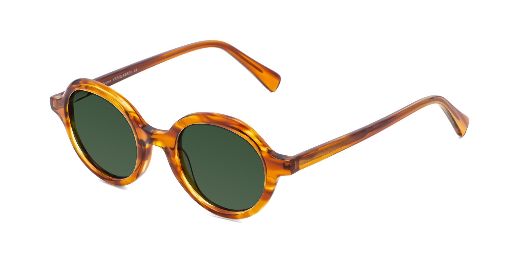 Angle of Nemo in Striped Amber with Green Tinted Lenses