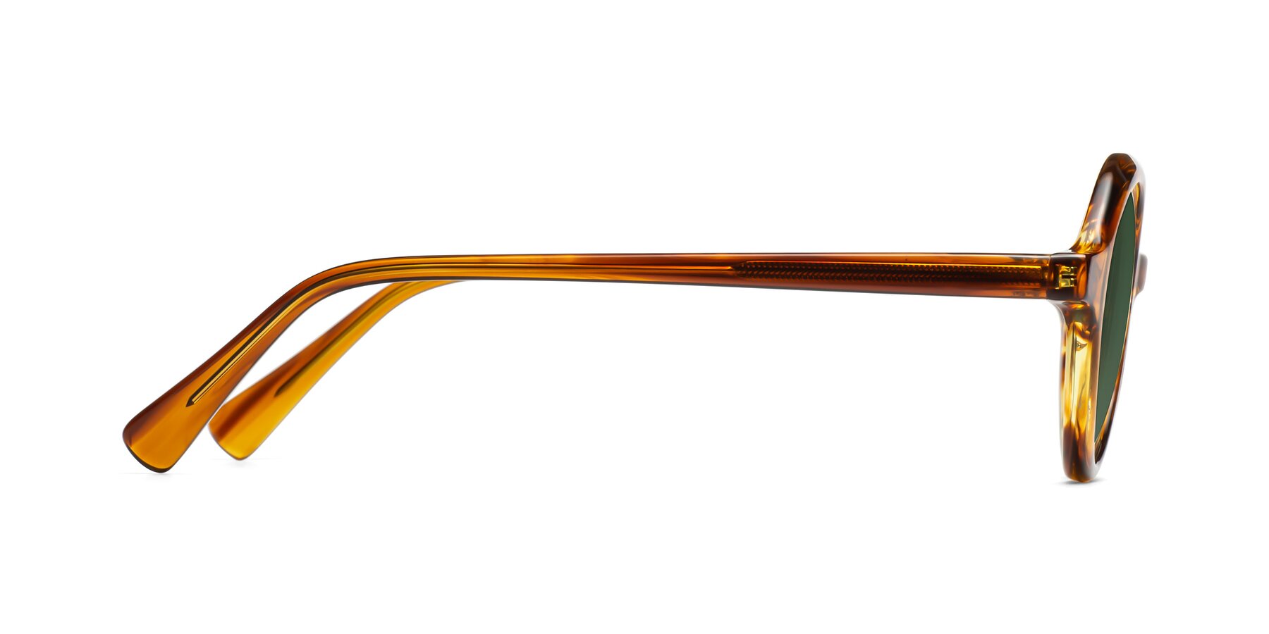 Side of Nemo in Striped Amber with Green Tinted Lenses