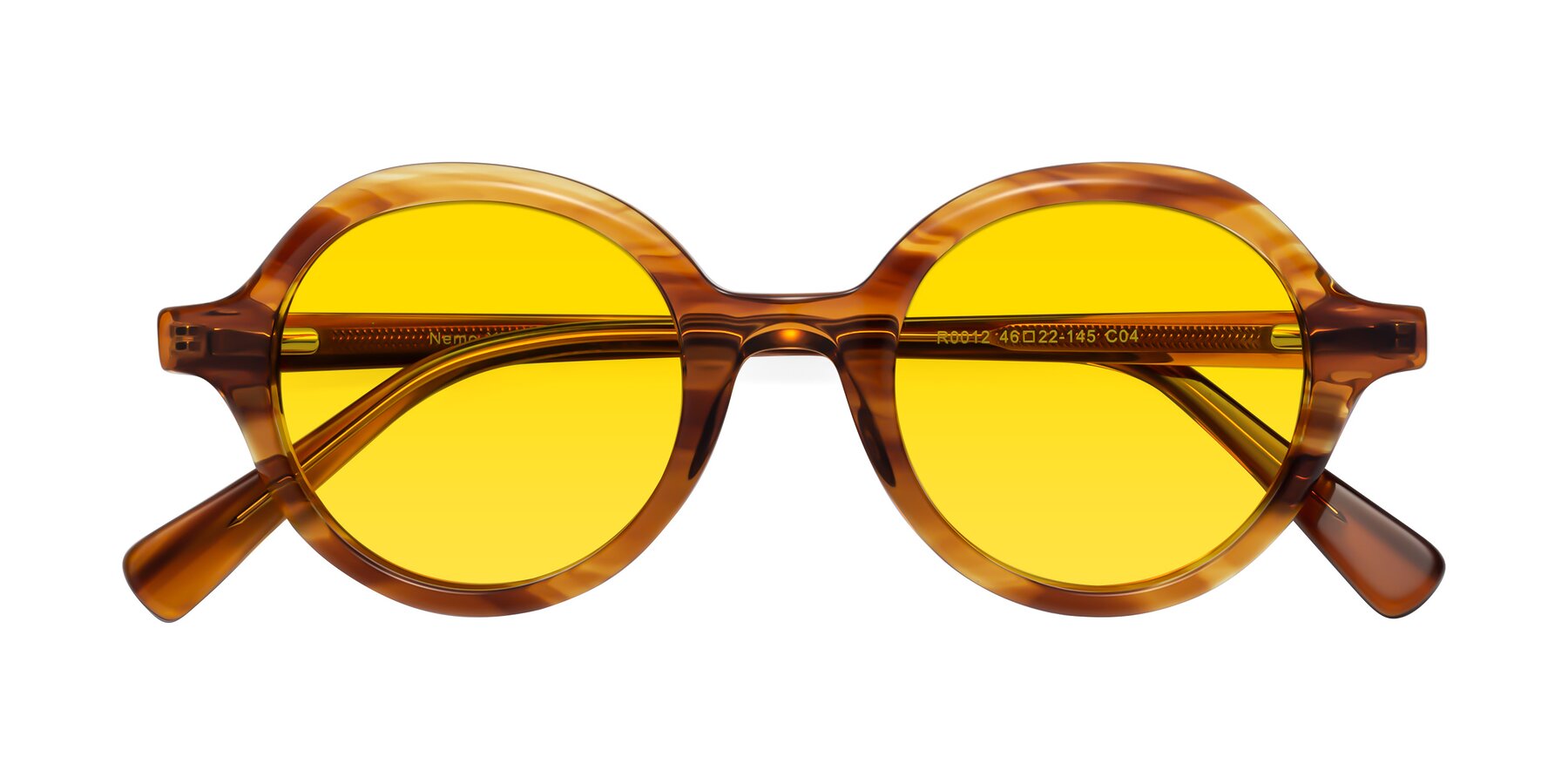 Folded Front of Nemo in Striped Amber with Yellow Tinted Lenses