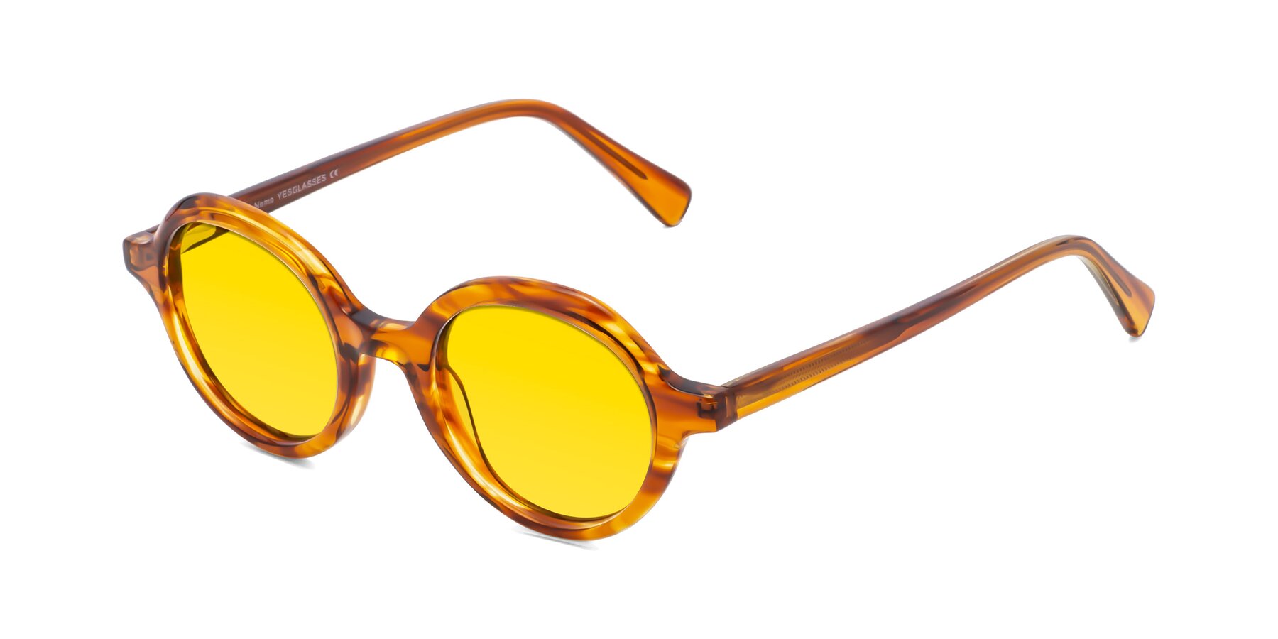 Angle of Nemo in Striped Amber with Yellow Tinted Lenses