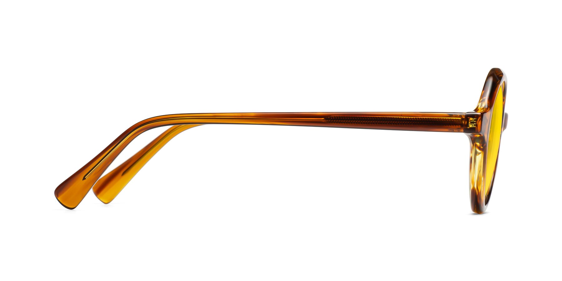 Side of Nemo in Striped Amber with Yellow Tinted Lenses