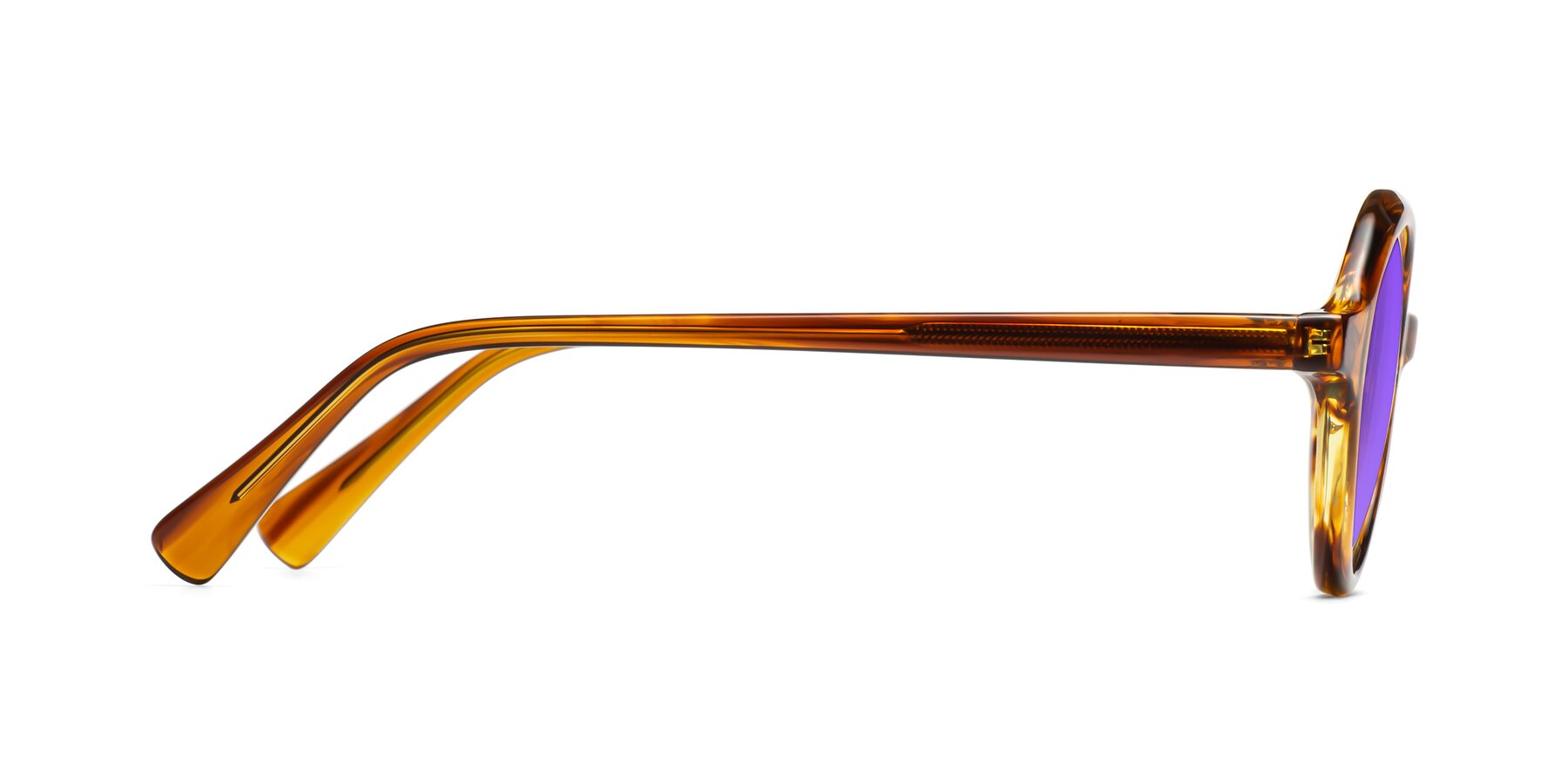 Side of Nemo in Striped Amber with Purple Tinted Lenses