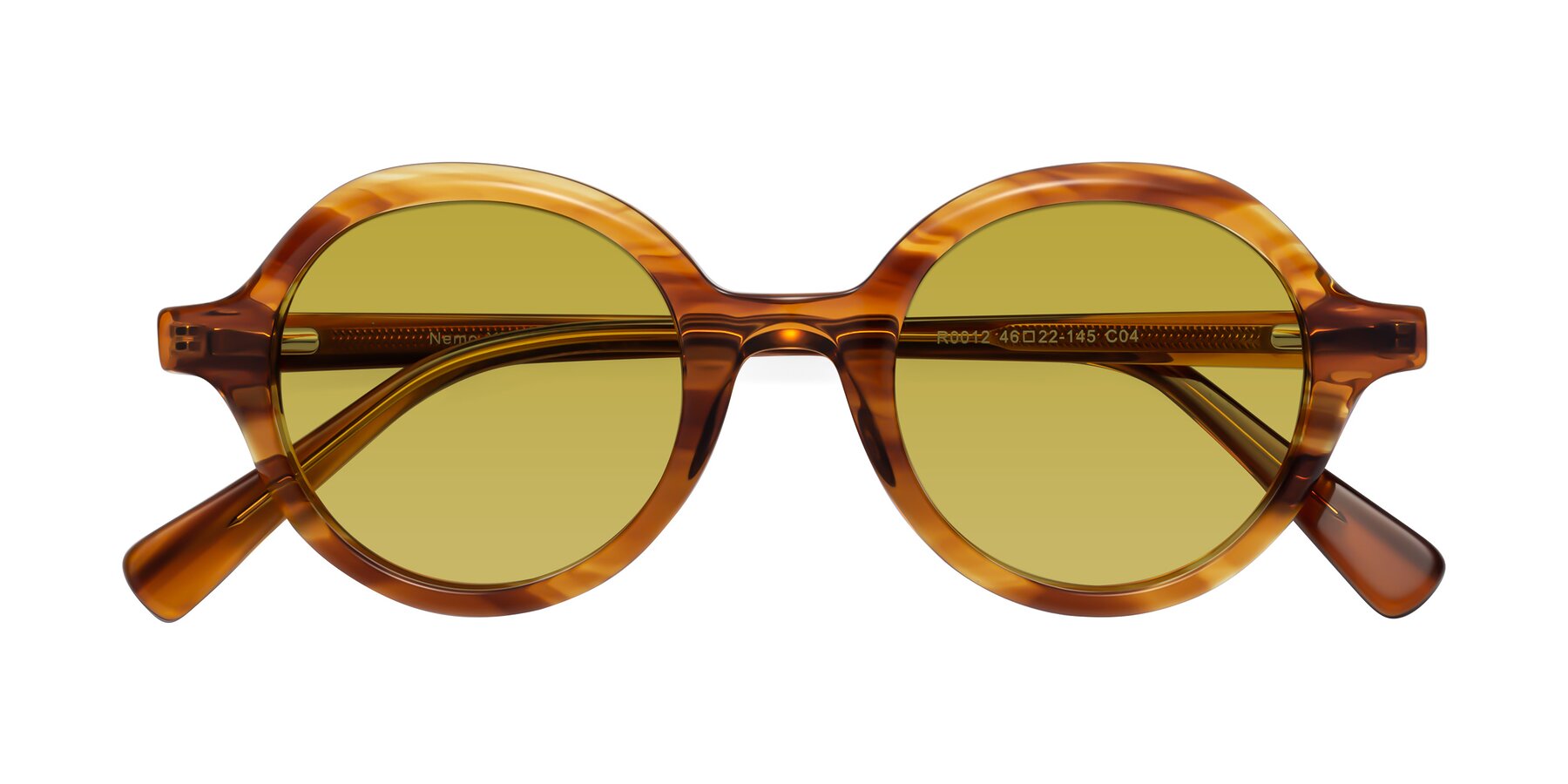 Folded Front of Nemo in Striped Amber with Champagne Tinted Lenses