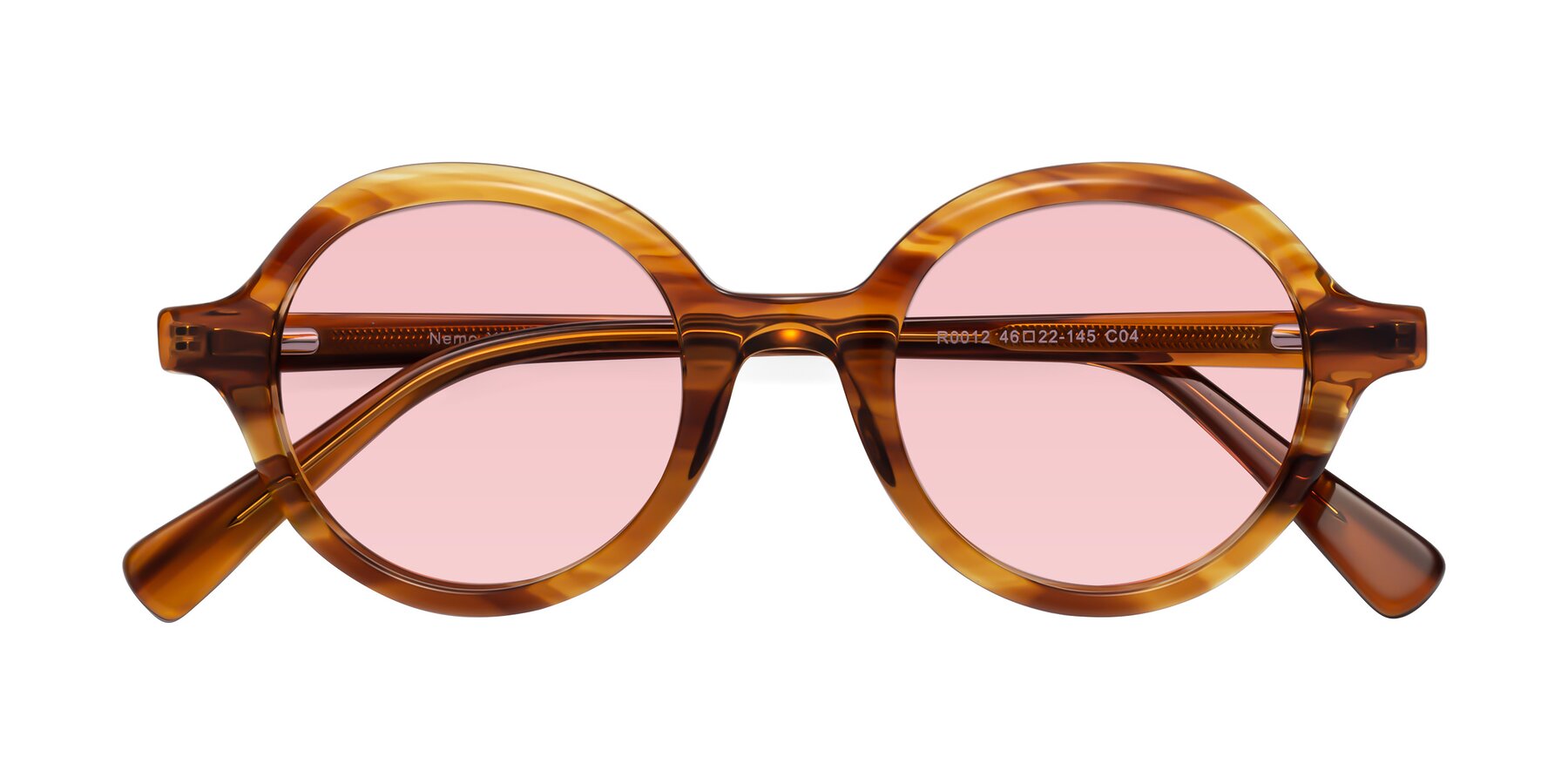 Folded Front of Nemo in Striped Amber with Light Garnet Tinted Lenses