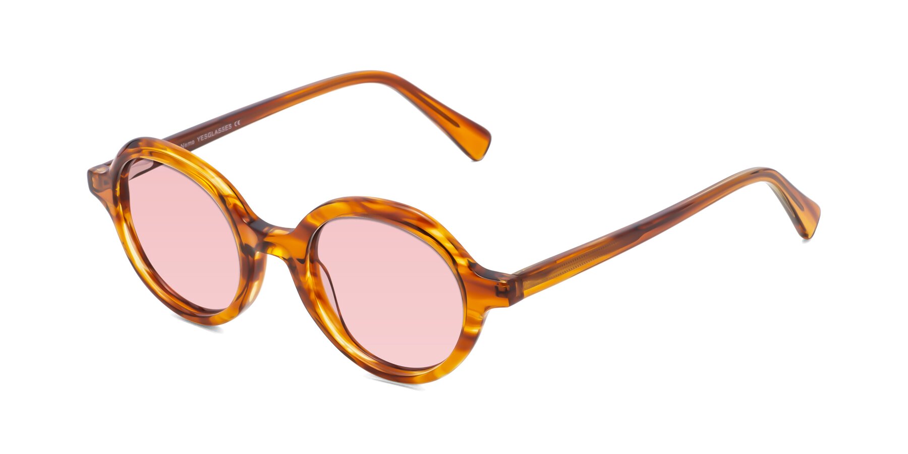 Angle of Nemo in Striped Amber with Light Garnet Tinted Lenses