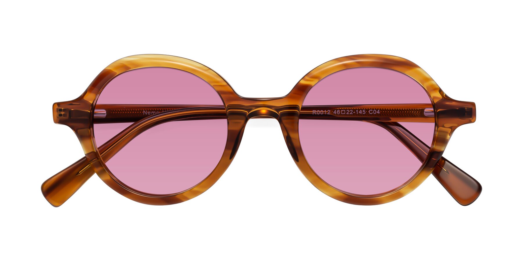 Folded Front of Nemo in Striped Amber with Medium Wine Tinted Lenses