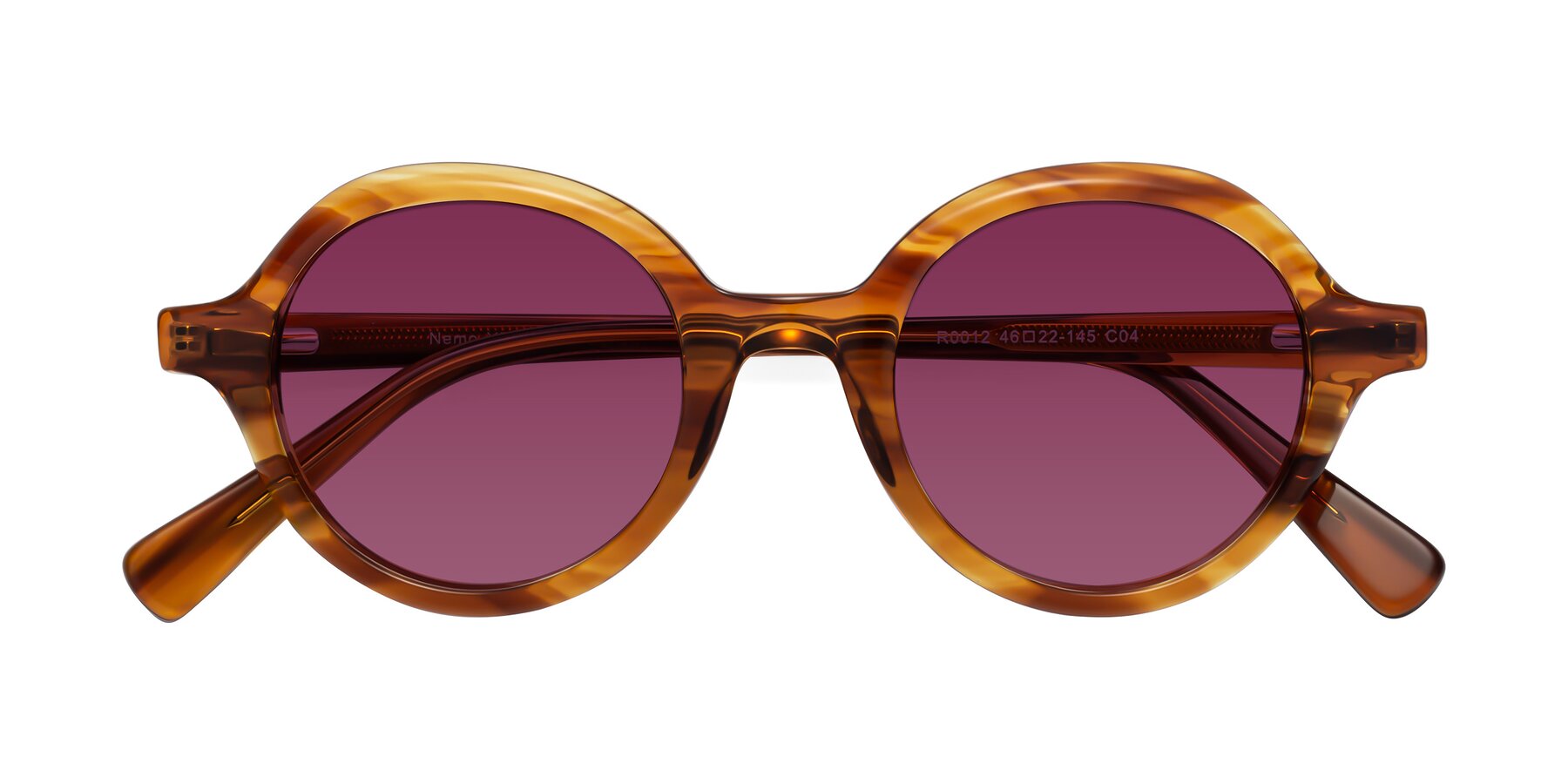 Folded Front of Nemo in Striped Amber with Wine Tinted Lenses