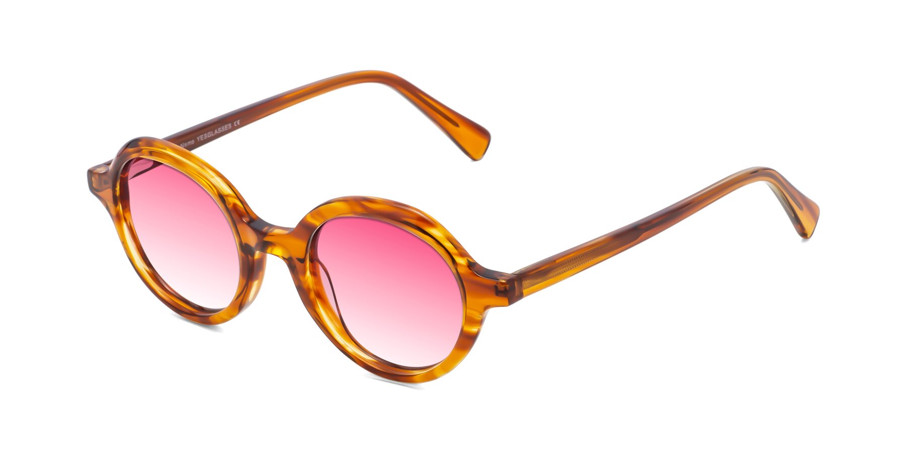 Angle of Nemo in Striped Amber with Pink Gradient Lenses