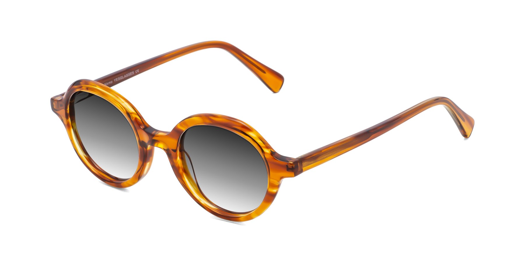 Angle of Nemo in Striped Amber with Gray Gradient Lenses