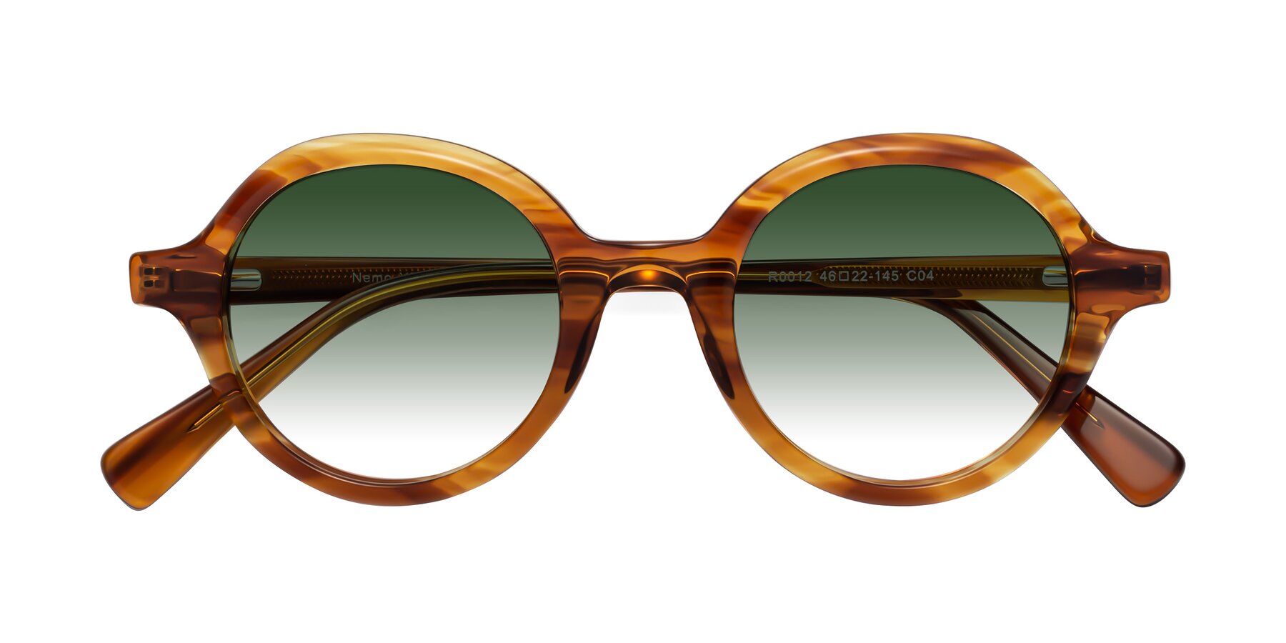 Folded Front of Nemo in Striped Amber with Green Gradient Lenses