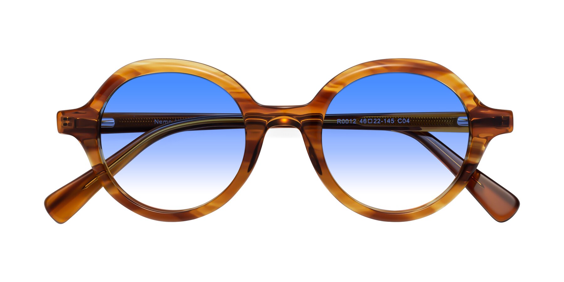Folded Front of Nemo in Striped Amber with Blue Gradient Lenses