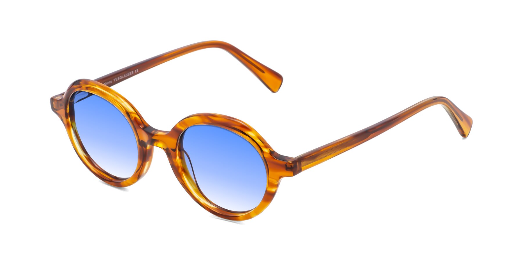 Angle of Nemo in Striped Amber with Blue Gradient Lenses