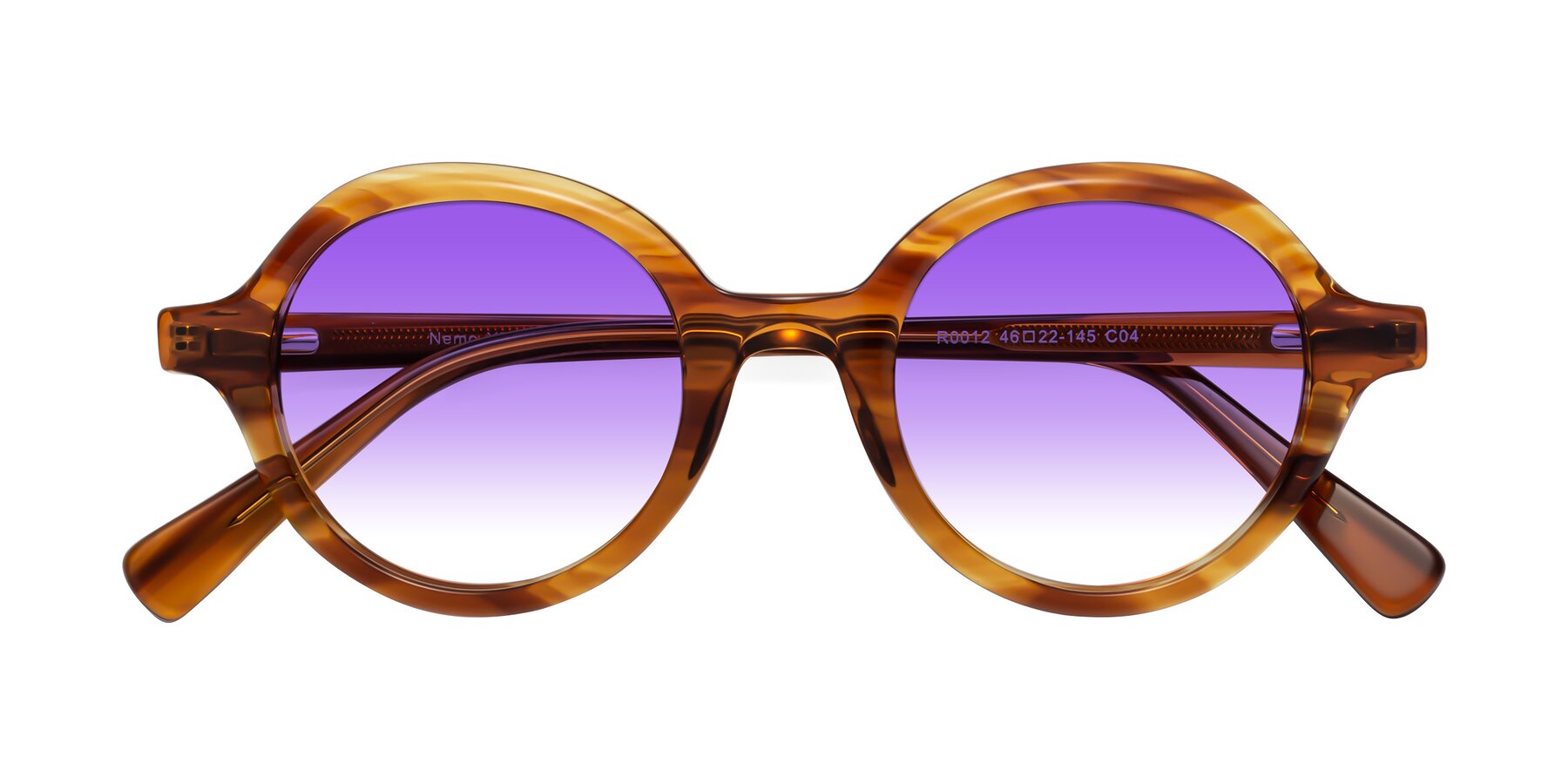 Folded Front of Nemo in Striped Amber with Purple Gradient Lenses
