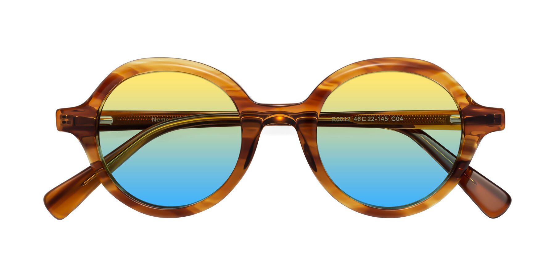Folded Front of Nemo in Striped Amber with Yellow / Blue Gradient Lenses