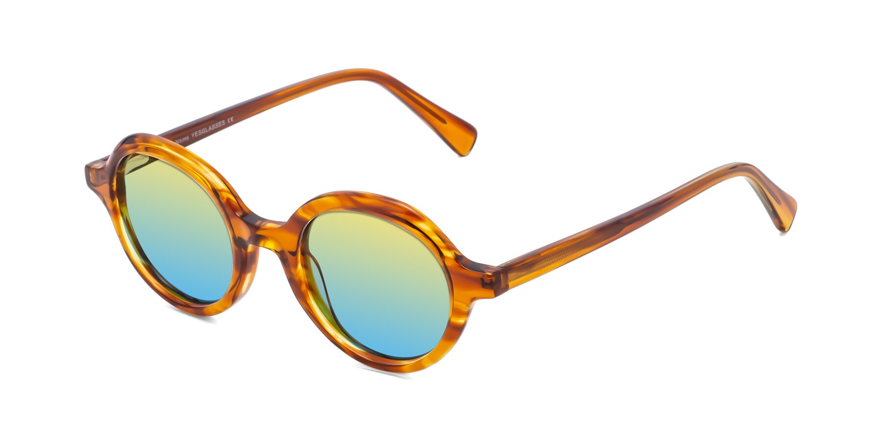 Angle of Nemo in Striped Amber with Yellow / Blue Gradient Lenses
