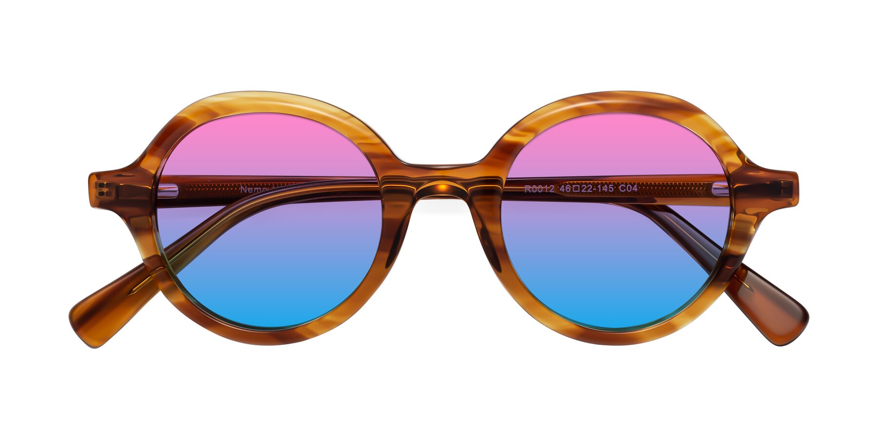 Folded Front of Nemo in Striped Amber with Pink / Blue Gradient Lenses
