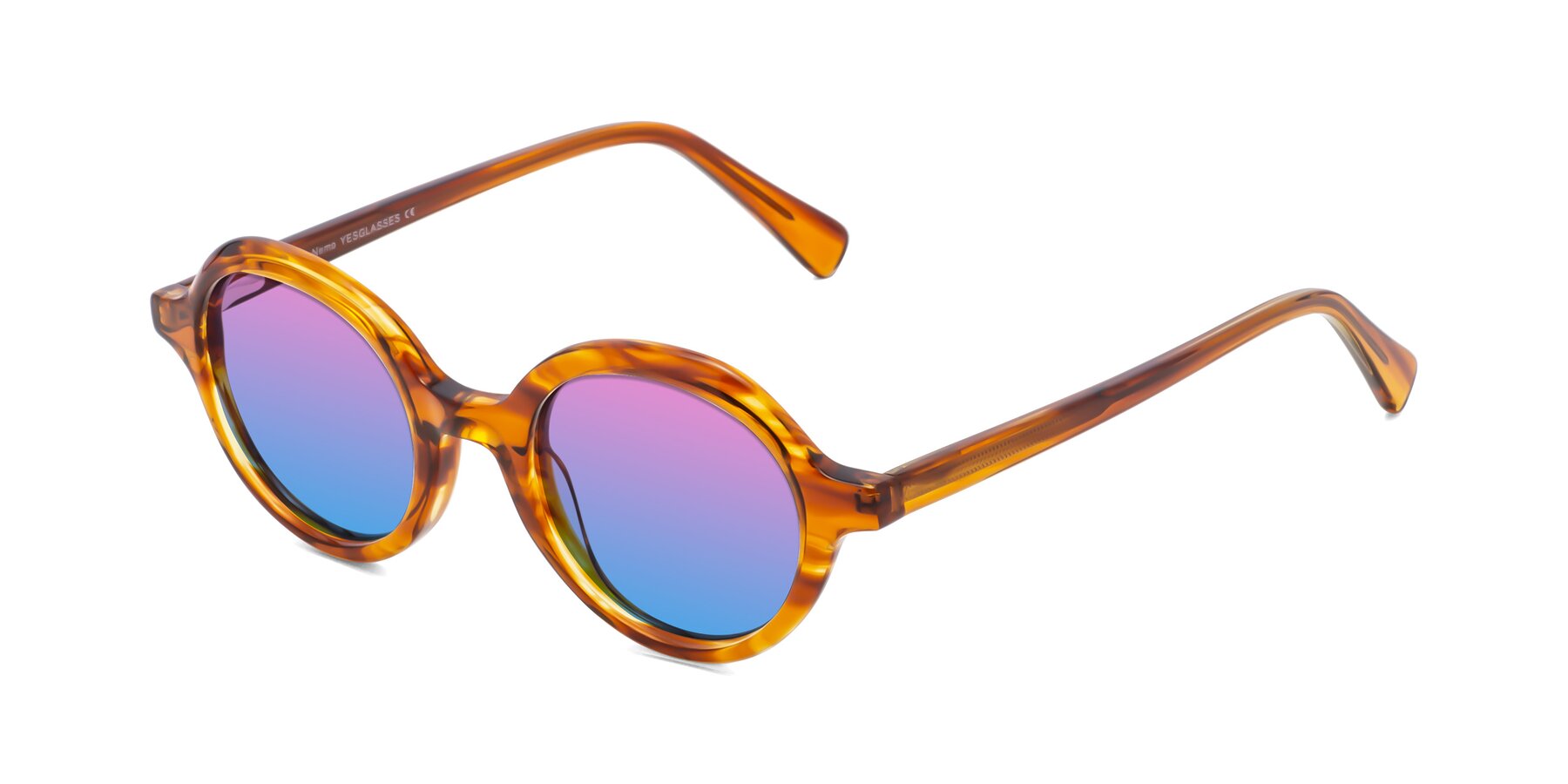 Angle of Nemo in Striped Amber with Pink / Blue Gradient Lenses