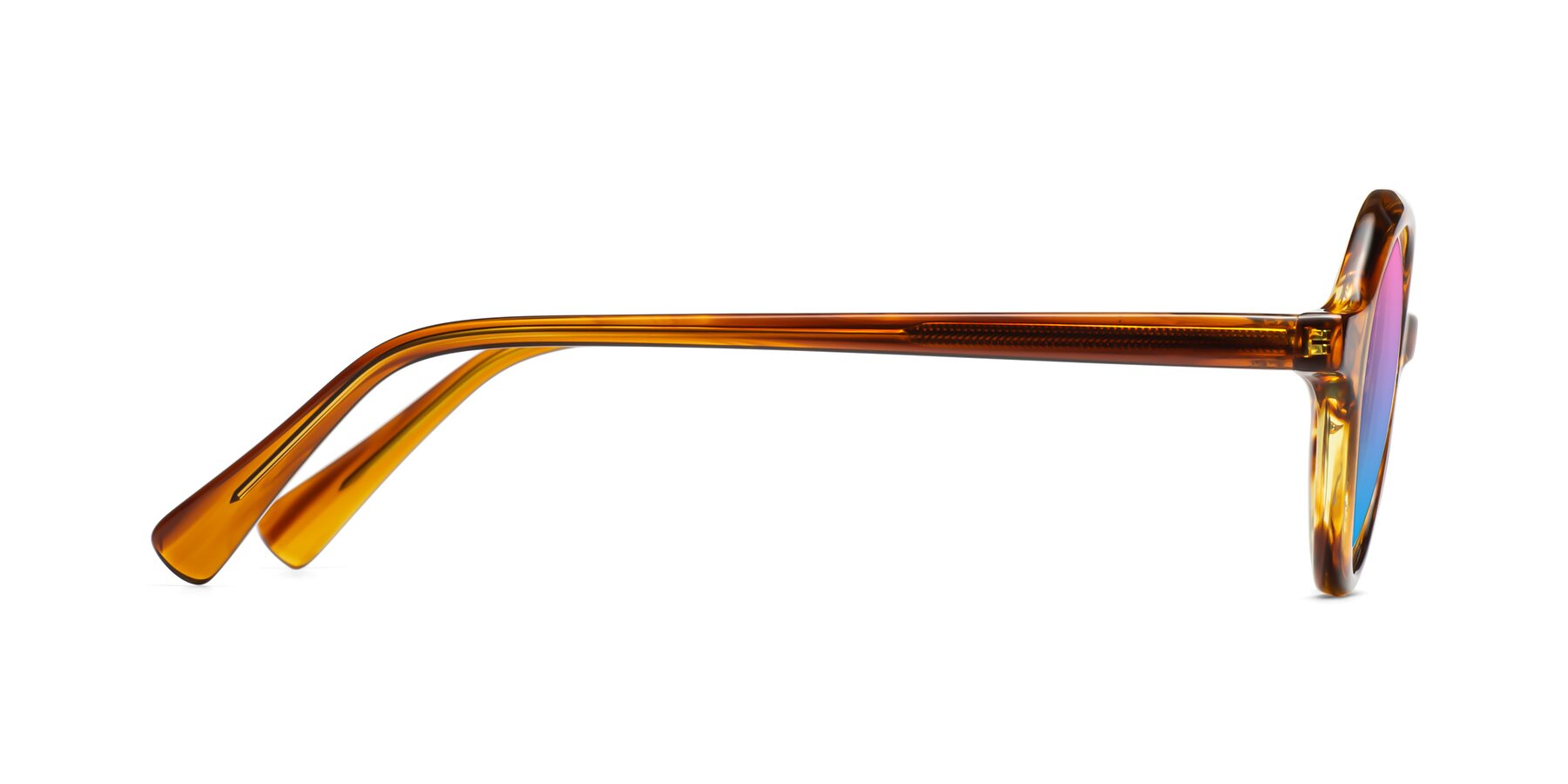 Side of Nemo in Striped Amber with Pink / Blue Gradient Lenses