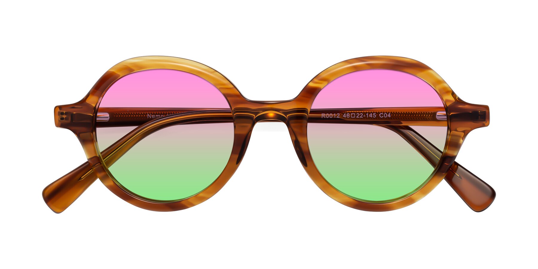 Folded Front of Nemo in Striped Amber with Pink / Green Gradient Lenses