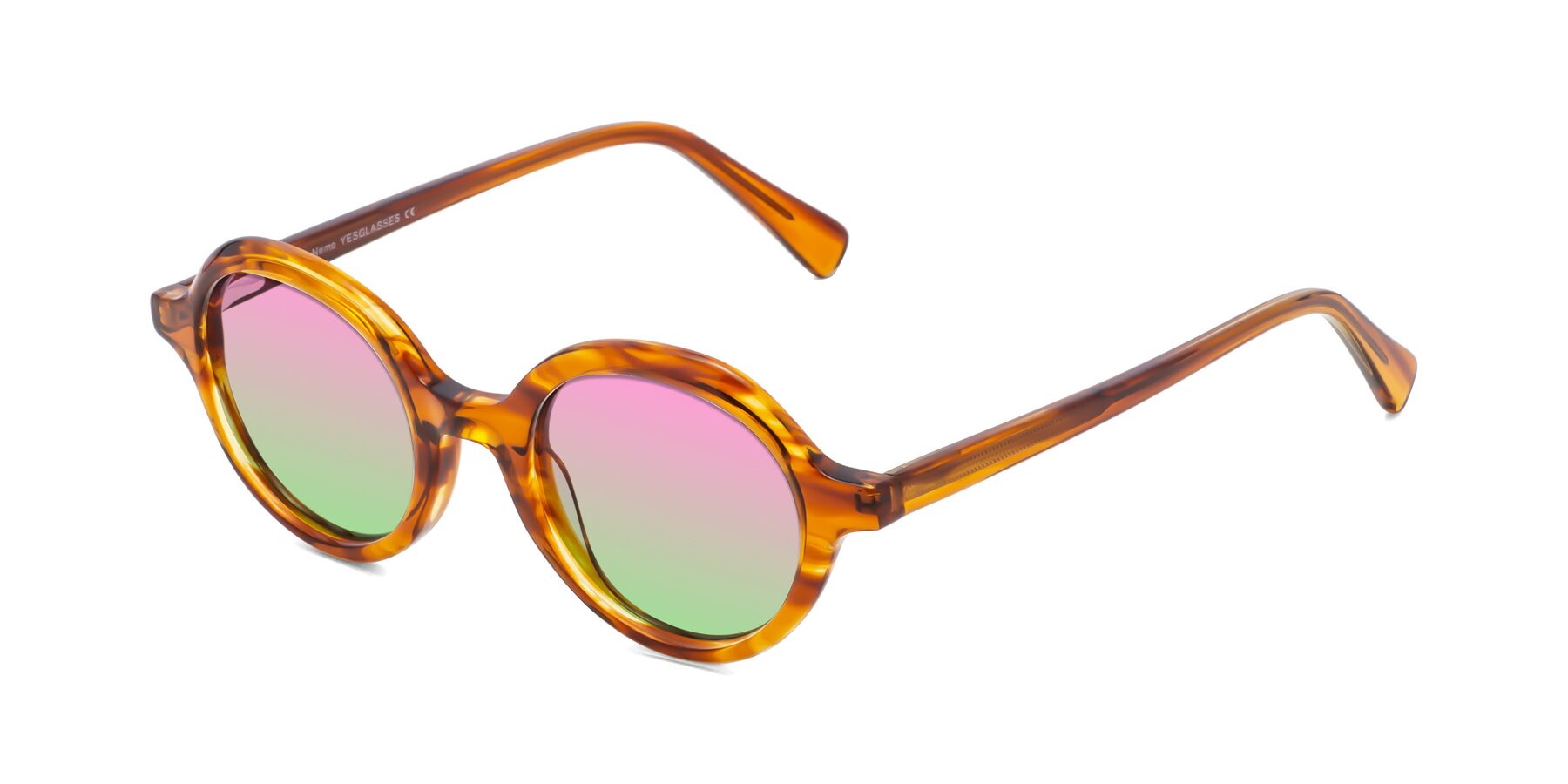 Angle of Nemo in Striped Amber with Pink / Green Gradient Lenses
