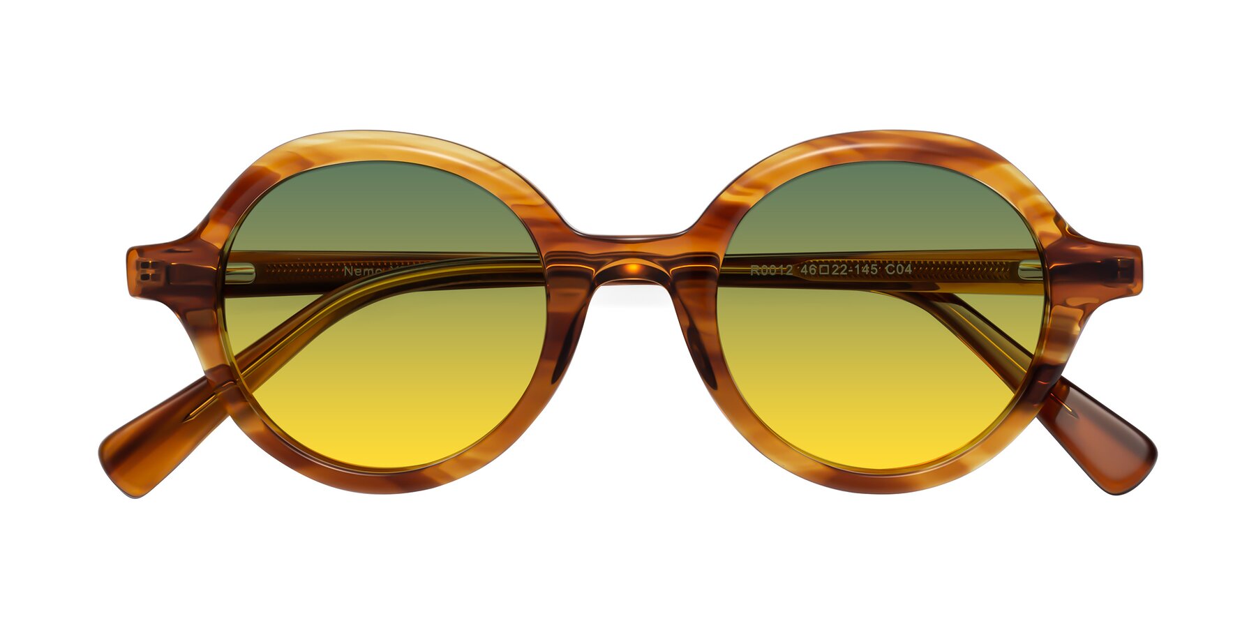 Folded Front of Nemo in Striped Amber with Green / Yellow Gradient Lenses