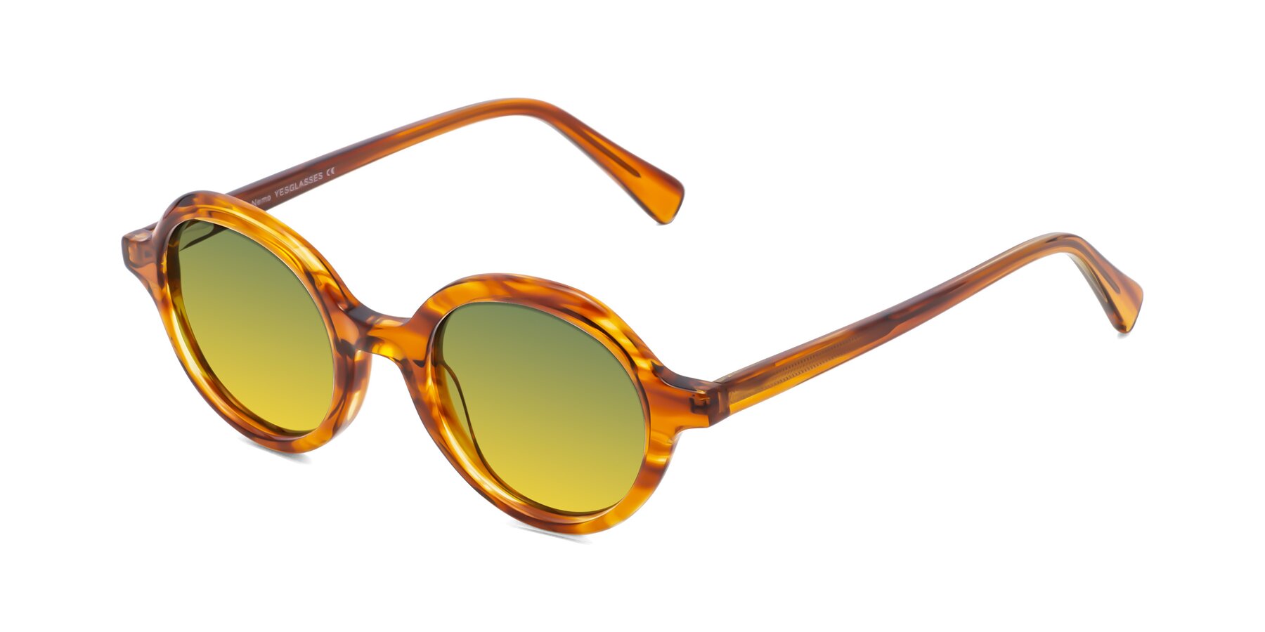 Angle of Nemo in Striped Amber with Green / Yellow Gradient Lenses