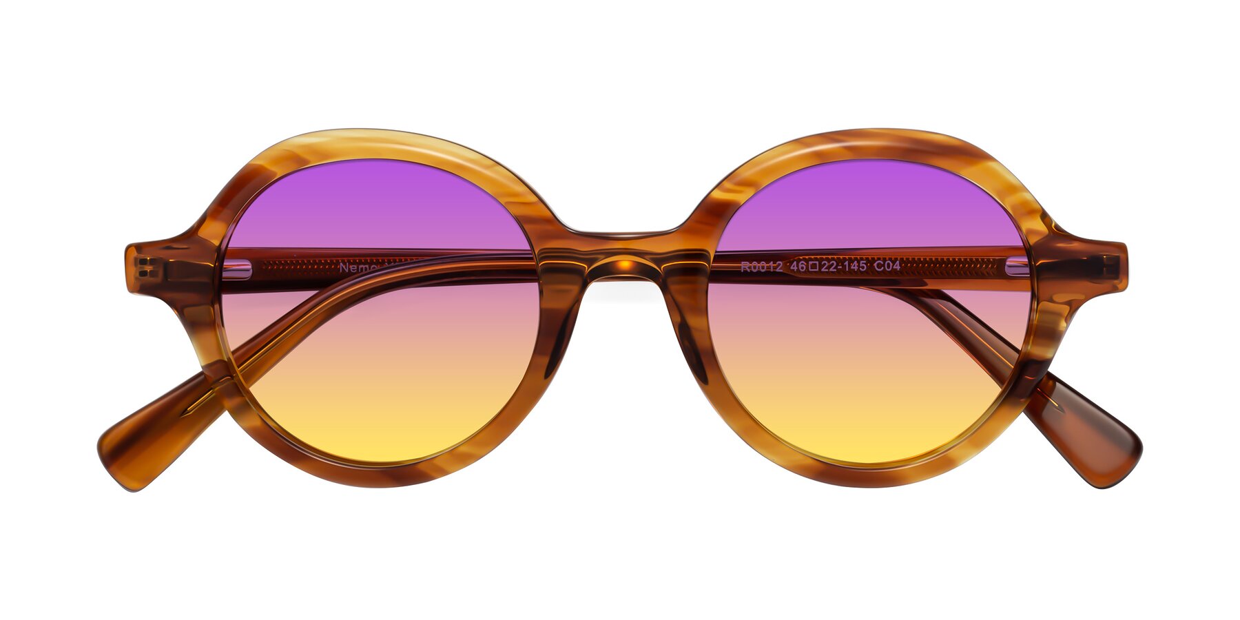 Folded Front of Nemo in Striped Amber with Purple / Yellow Gradient Lenses