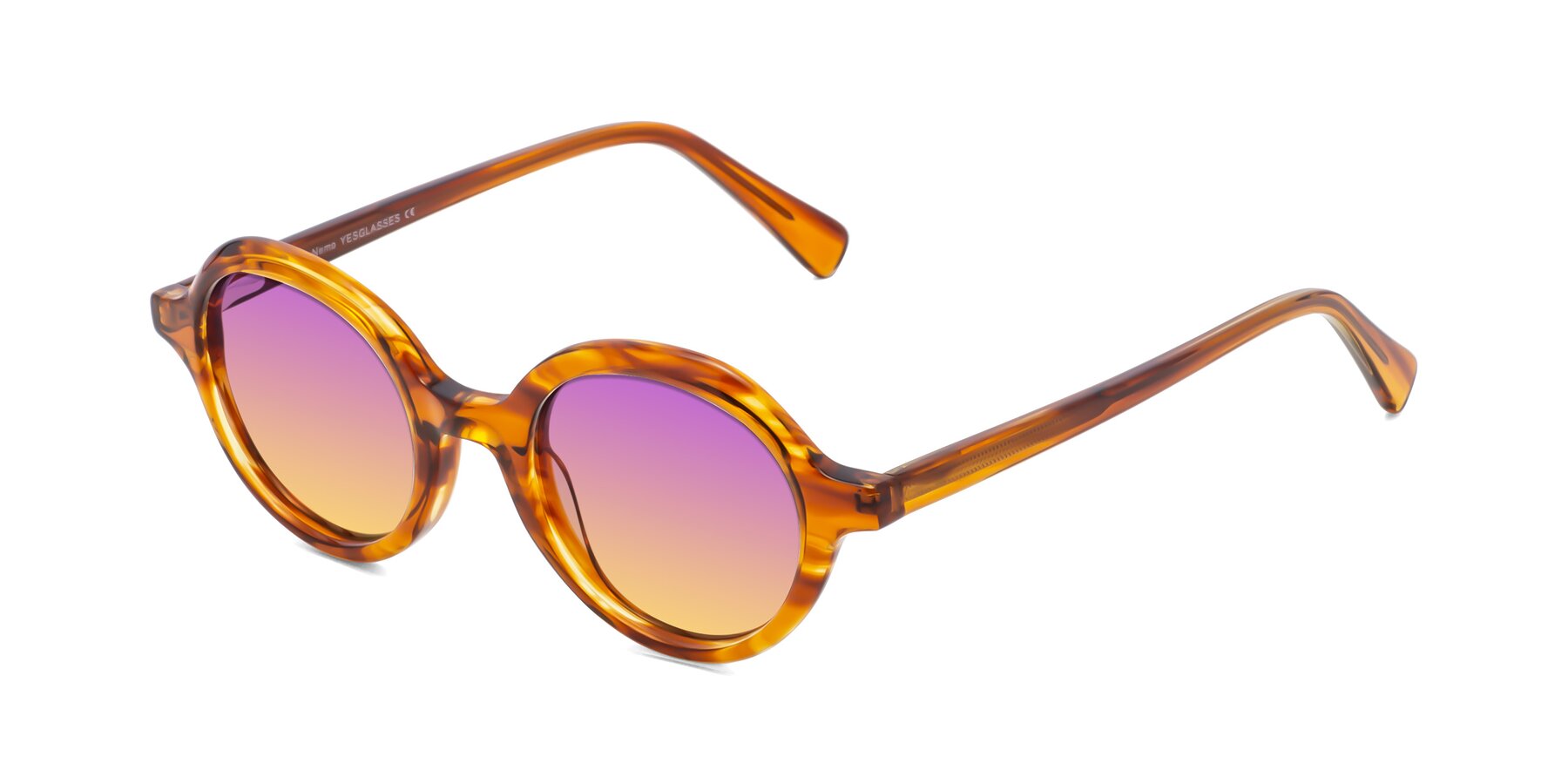 Angle of Nemo in Striped Amber with Purple / Yellow Gradient Lenses