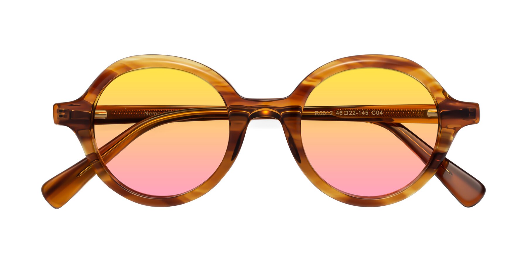 Folded Front of Nemo in Striped Amber with Yellow / Pink Gradient Lenses