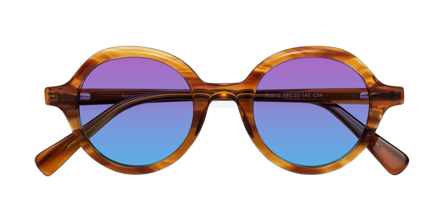 Folded Front of Nemo in Striped Amber with Purple / Blue Gradient Lenses