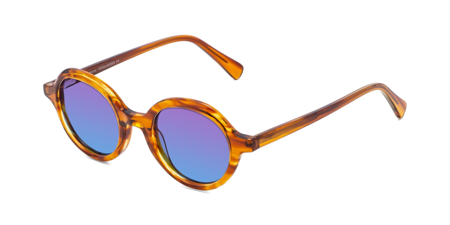 Angle of Nemo in Striped Amber with Purple / Blue Gradient Lenses